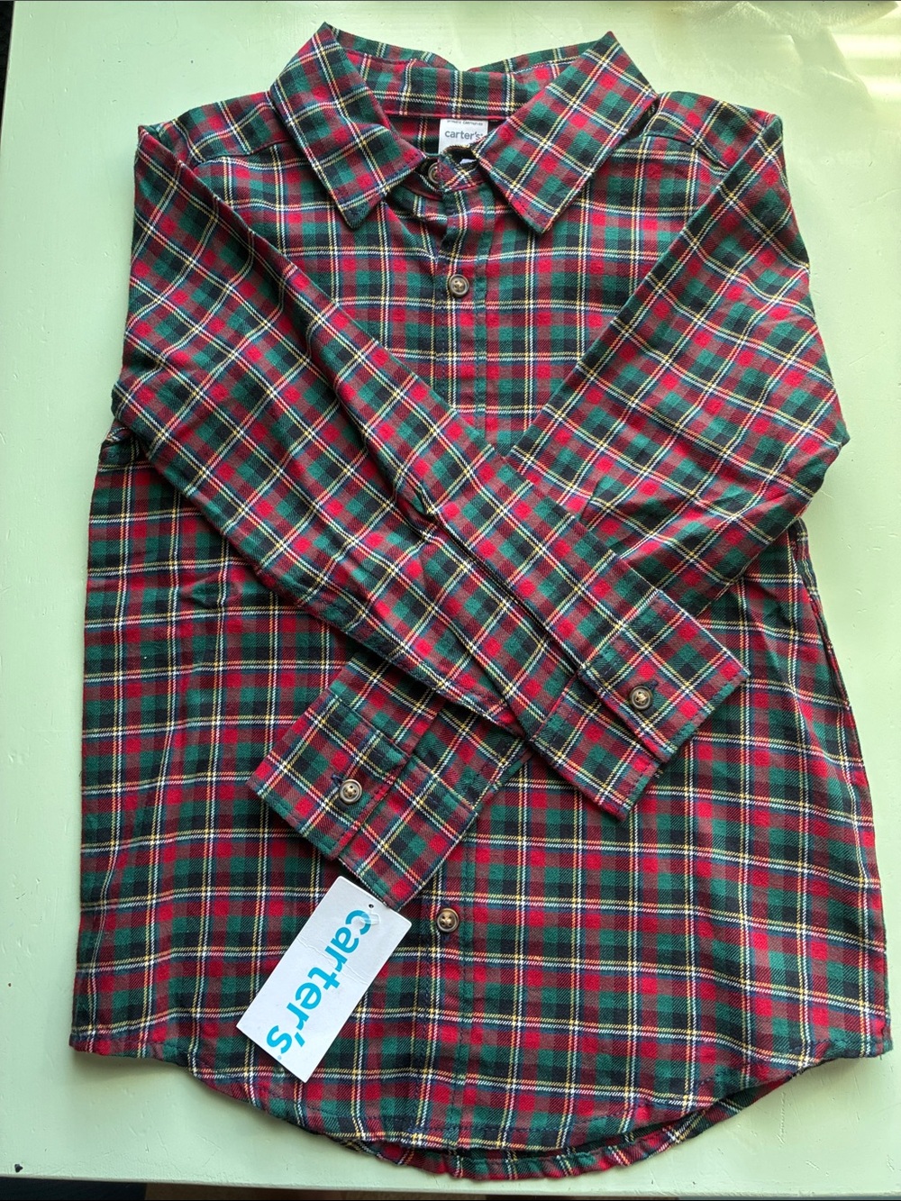 🍎5/$20 Carter's Red and Green Plaid Long-Sleeve Button-Down Shirt